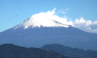 富士山の雪が強風で舞っている