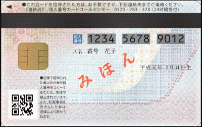 マイナンバーカード（個人番号カード）のイメージ（裏面）